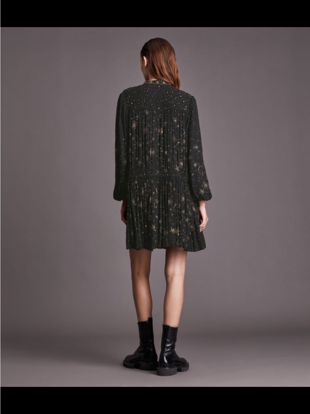 AllSaints Black Long-Sleeve Celestial Print Dress - Picture 3 of 12